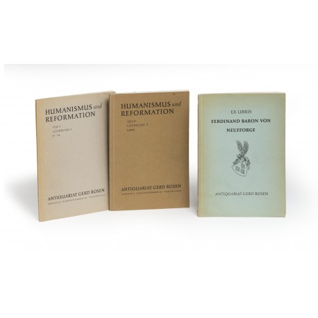 Humanismus und Reformation. Teil V: Zwei Jahrzehnte deutscher Reformationsgeschichte. Vom Ausklang des Bauernkrieges bis zu Luthers Tod 1526-1546. Aus der Bibliothek des Baron Ferdinand von Neufforge und anderen Beiträgen. Lieferung 1: A – Le § Lieferung 2: Luther § Hundert Reformationsdrucke vom Judenbücherstreit bis zum Bauernkrieg aus der Bibliothek Ferdinand Baron von Neufforge