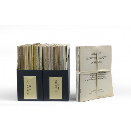 A fine run of Heilbrun's catalogues, lacking just one of the 45 comprising his "Nouvelle série" (Catalogue 41: Collection des éditions populaires de Victor Hugo, 1974)