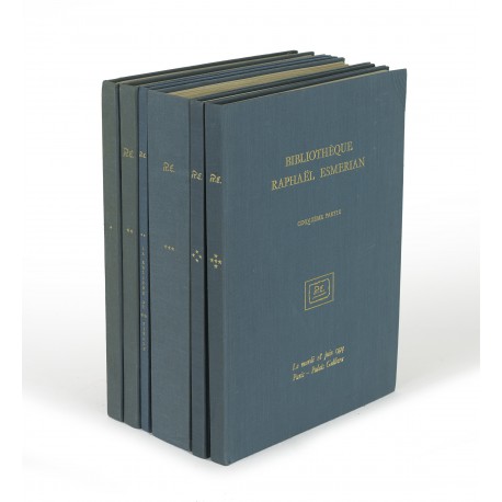 ‘Esmerian’s magnum opus was surely the incomparable five-volume sale catalogue of his library, for which he wrote all the descriptions, supervised the layout and reproductions, and arranged publication’ (Grolier 2000)