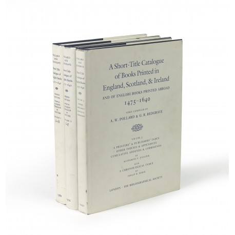 A Short-title catalogue of books printed in England, Scotland, & Ireland and of English books printed abroad 1475-1640. Second edition, revised and enlarged. Volume l: A – H § Volume 2: L – Z § Volume 3: Index