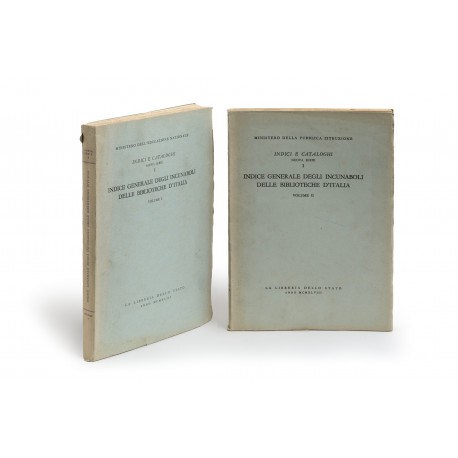 Indice generale degli incunaboli delle biblioteche d'Italia. Volume 1: A-B (Indice e cataloghi, nuova serie, 1) § Indice generale degli incunaboli delle biblioteche d’Italia. Volume 2: C-F § Indice generale degli incunaboli delle biblioteche d’Italia. Volume 5: S-Z § Indice generale degli incunaboli delle biblioteche d’Italia. Volume 6: Aggiunte, correzioni, indici