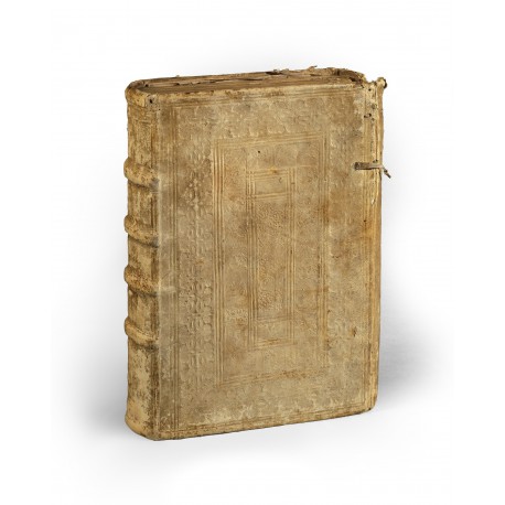 Binding of white pigskin over paper boards, executed at Bern circa 1605 (323 × 230 × 75 mm)