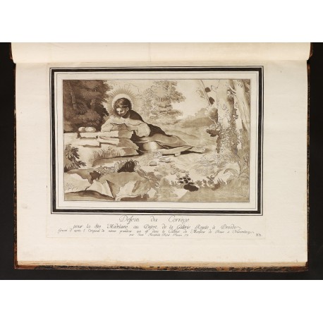 "St. Mary Magdalene lying on the ground reading", by J.G. Prestel after Correggio, dated 1776 (plate 2)