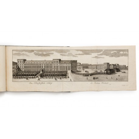 The Electoral Residence (1720-1760), incorporating the Schlossbibliothek (centre) and Schlosskirche (West Wing). Engraving by the Klauber brothers (665 × 212 mm, platemark)