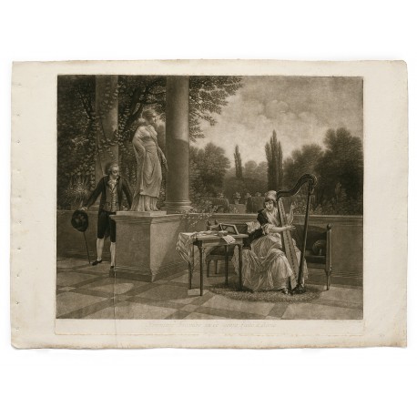 A conversation piece by Sablet engraved in mezzotint by Domenico Cunego, the "premiere gravure en ce genre faite a Rome" (480 × 575 mm, platemark)