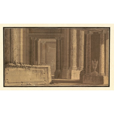 Drawing of the interior of a sanctuary "in honour of the three arts" (198 × 360 mm)